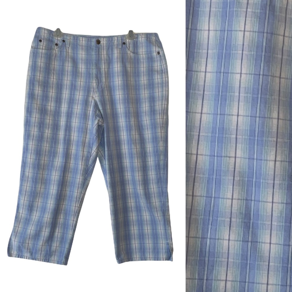 Liz Claiborne Lizwear Cropped Jeans Blue Plaid